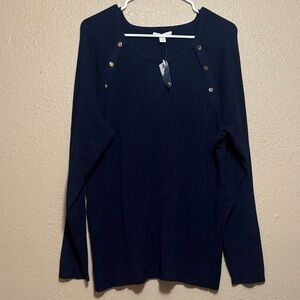 Cato Dark Blue Women's Blouse with Button Detail